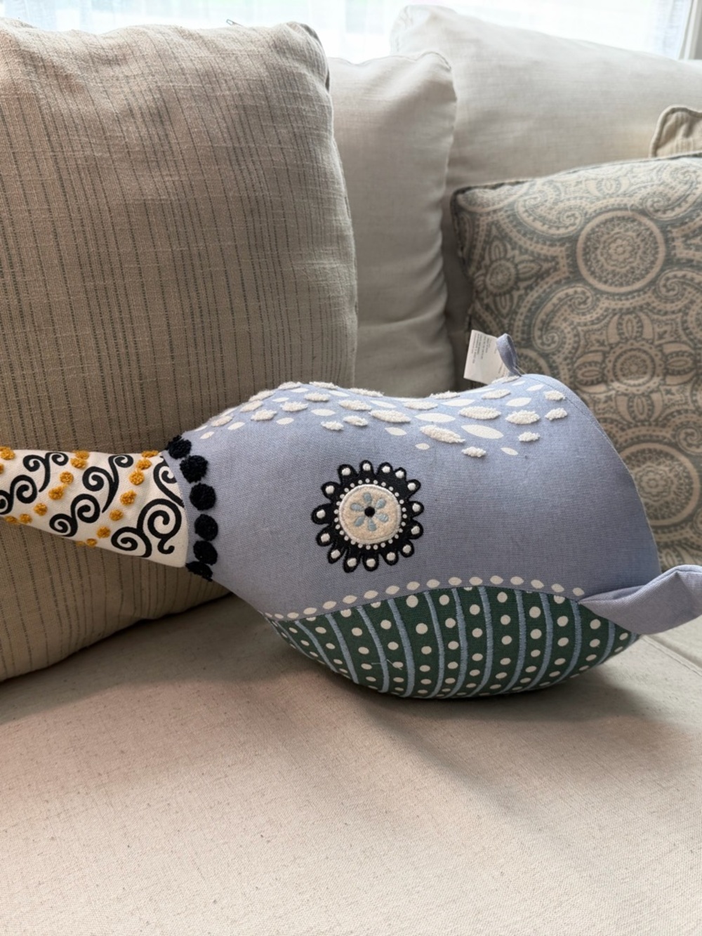 Crate&Barrel Blue and Teal Decorative Narwhal Plush